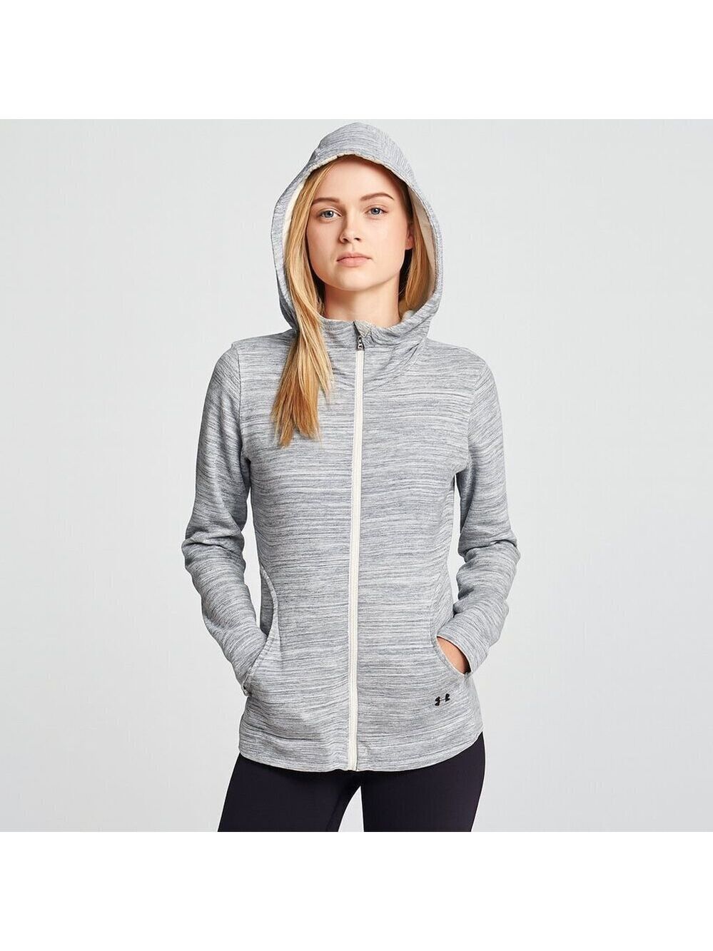 Under Armour Heather Gray Full Zip Hoodie S/M – Soft Cotton Blend, Pockets
